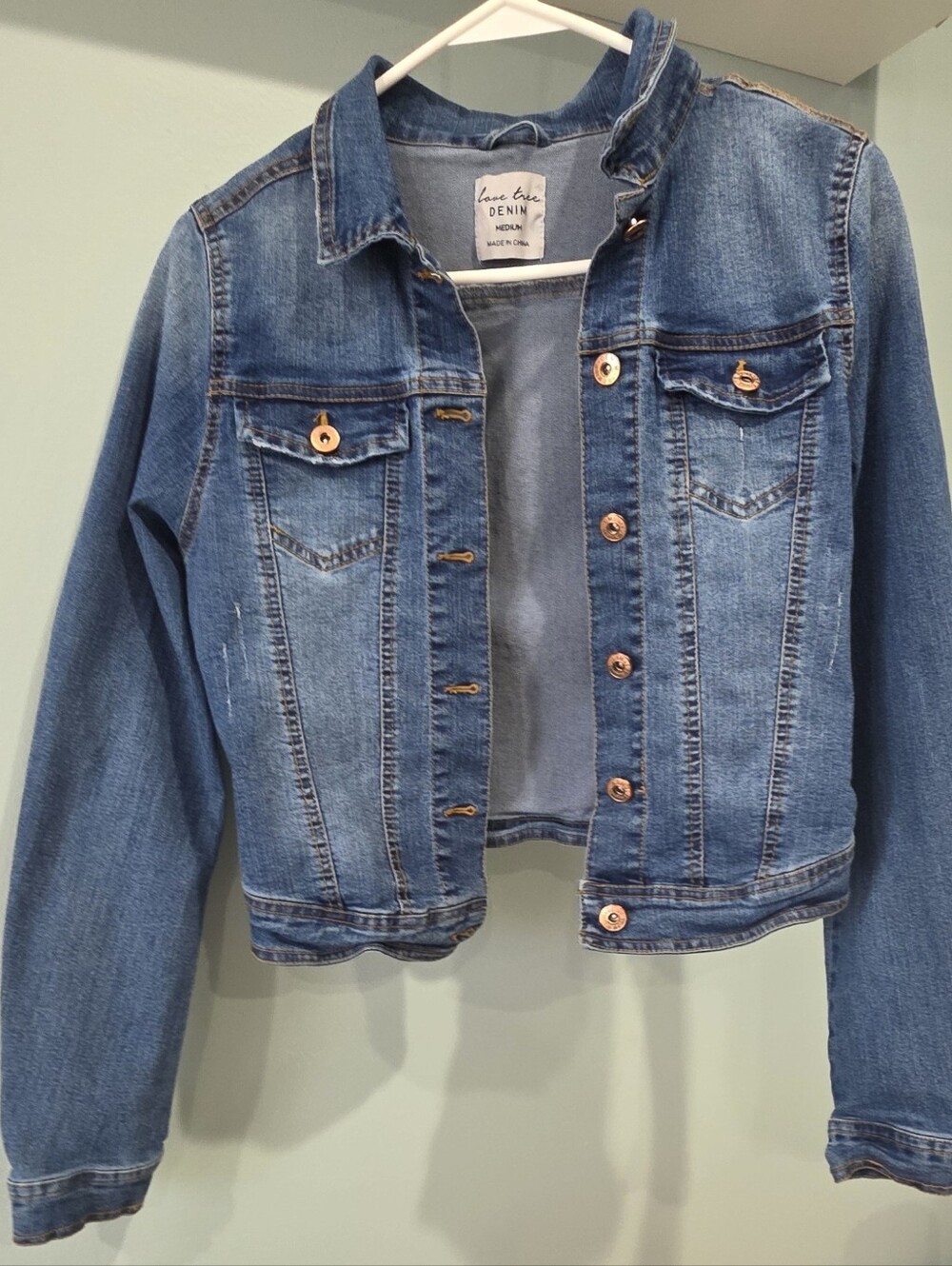 Love Tree Blue Denim Cropped Button-Up Jacket Size M